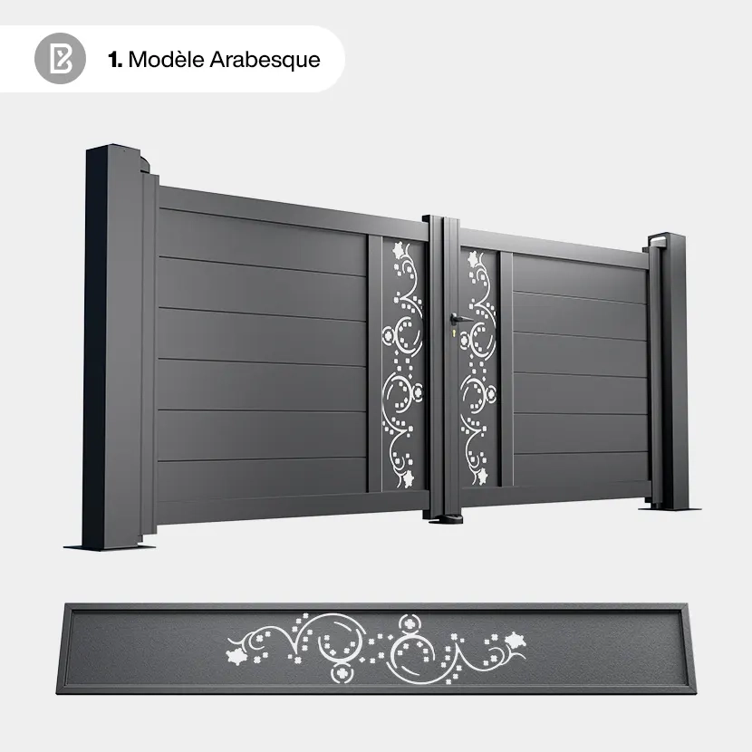 Portail Alu 2 Battants Bordeaux - Découpe Laser Art Déco - Arabesque