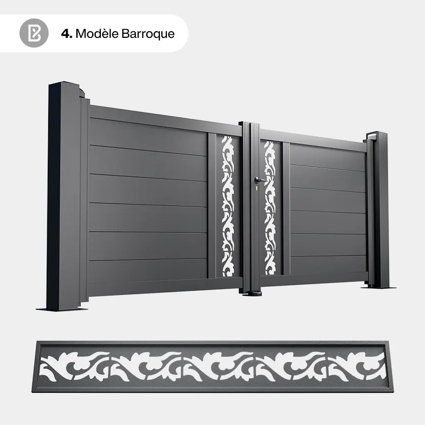 Portail Alu 2 Battants Bordeaux - Découpe Laser Art Déco - Barroque