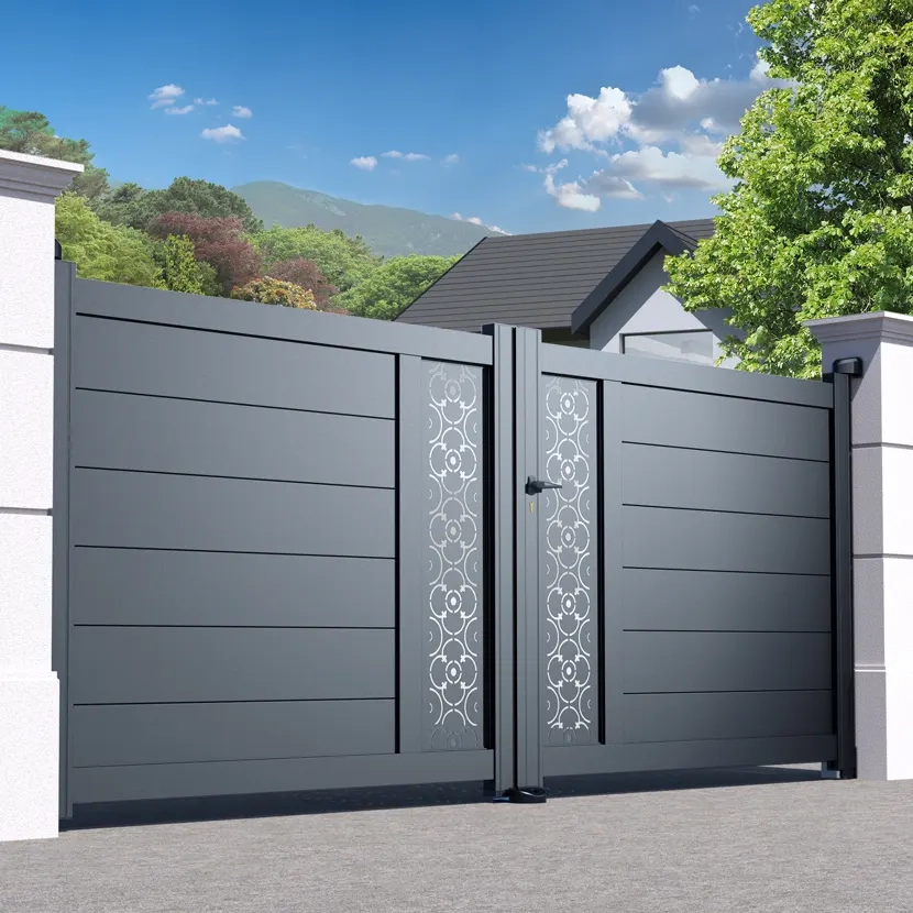 Portail Alu 2 Battants Bordeaux - Découpe Laser Art Déco