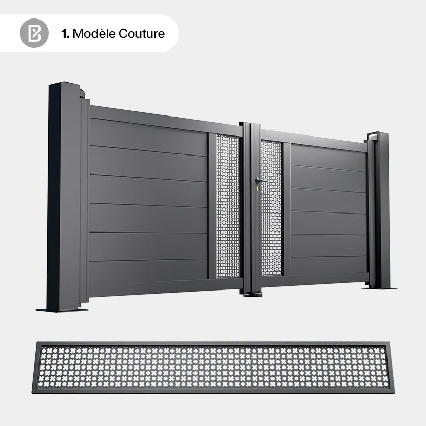 Portail Alu 2 Battants Bordeaux - Découpe Laser Géométrique - Couture