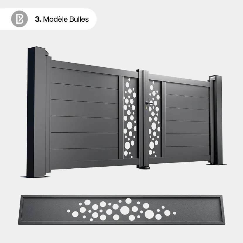 Portail Alu 2 Battants Bordeaux - Découpe Laser Géométrique - Nuage