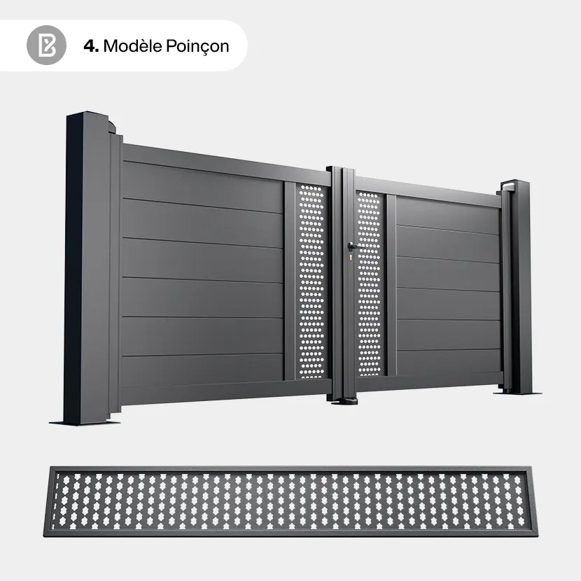 Portail Alu 2 Battants Bordeaux - Découpe Laser Géométrique - Poinçon