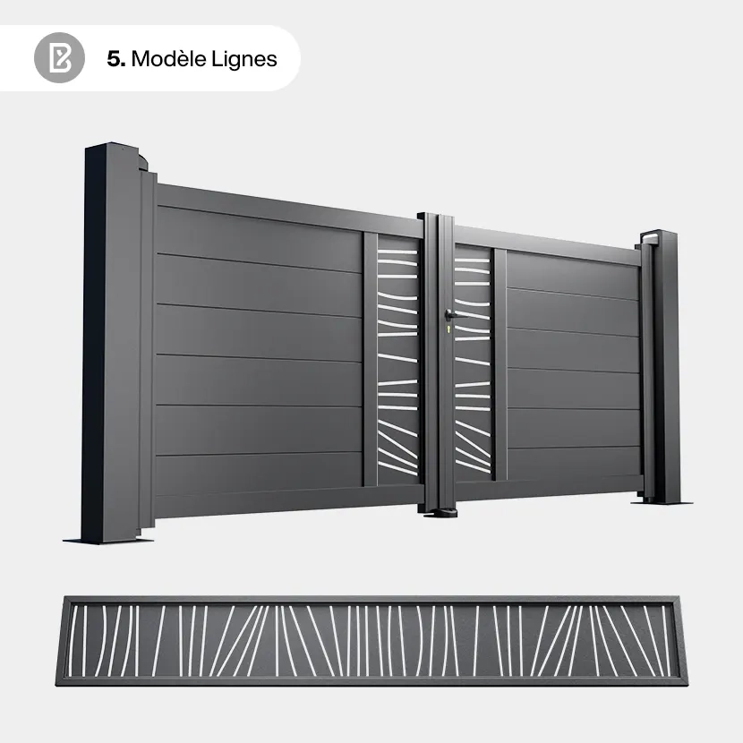 Portail Alu 2 Battants Bordeaux - Découpe Laser Géométrique - Lignes