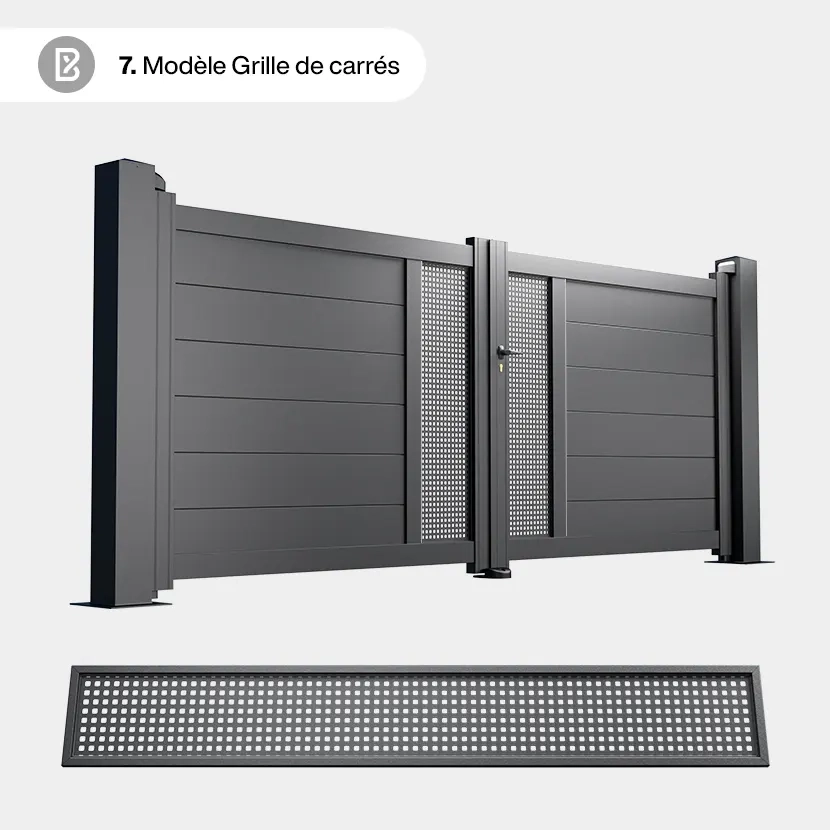 Portail Alu 2 Battants Bordeaux - Découpe Laser Géométrique - Grille de carrés