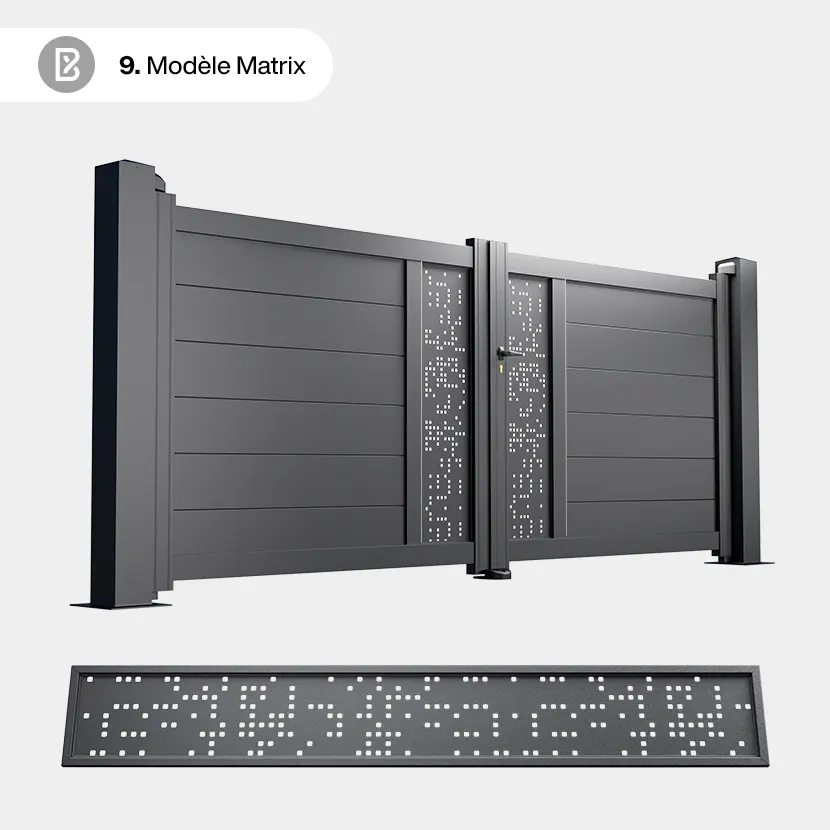 Portail Alu 2 Battants Bordeaux - Découpe Laser Géométrique - Matrix