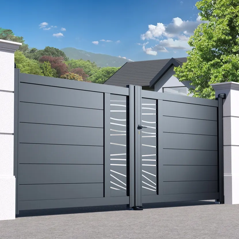 Portail Alu 2 Battants Bordeaux - Découpe Laser Géométrique