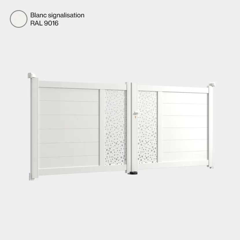 Portail aluminium: Portail double battant Bordeaux Blanc signalisation RAL 9016