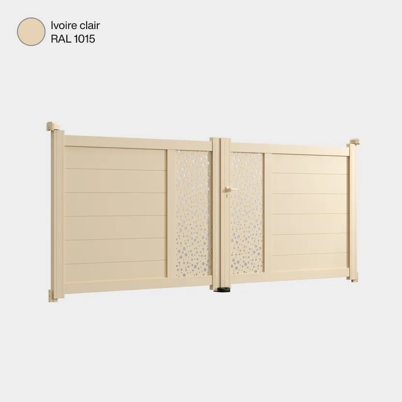 Portail aluminium: Portail double battant Bordeaux Ivoire clair RAL 1015