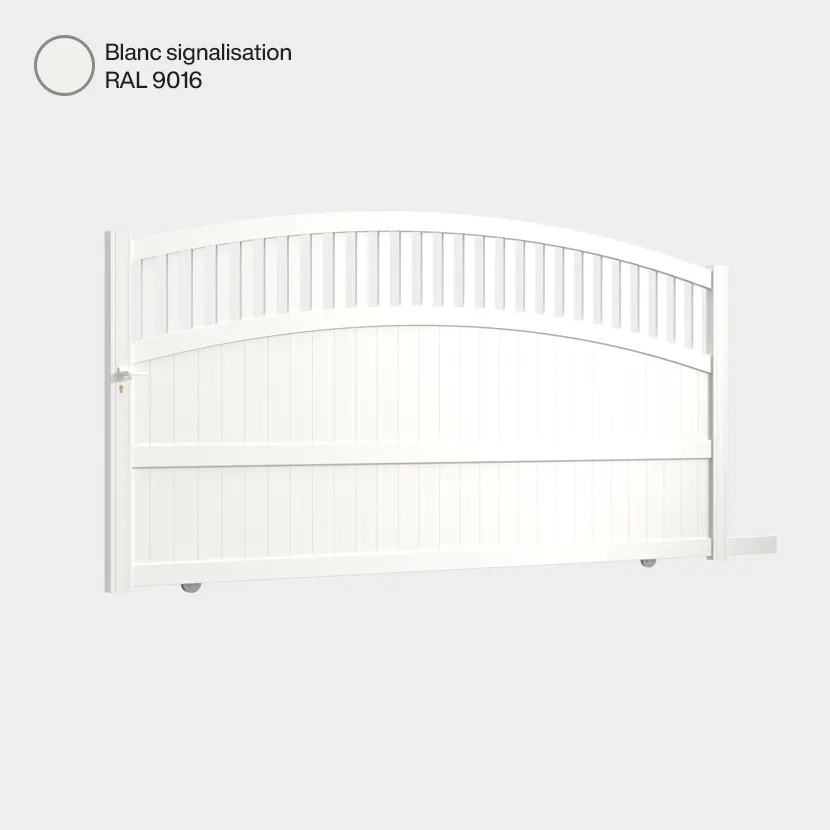 Portail aluminium: Portail coulissant Calvi Blanc signalisation RAL 9016
