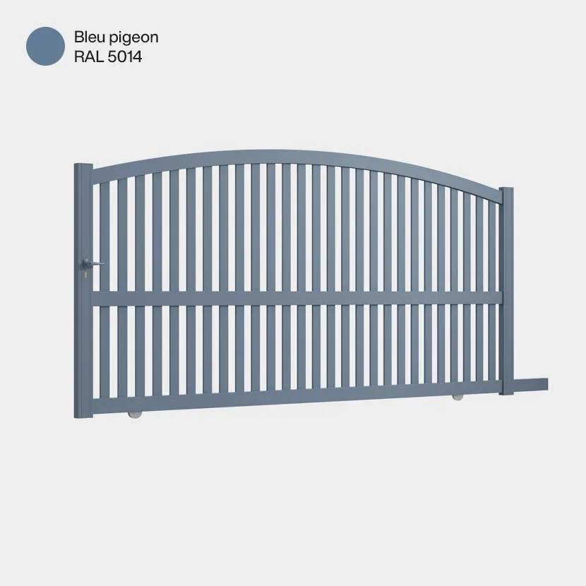 Portail aluminium: Portail coulissant Corfou Bleu pigeon RAL 5014