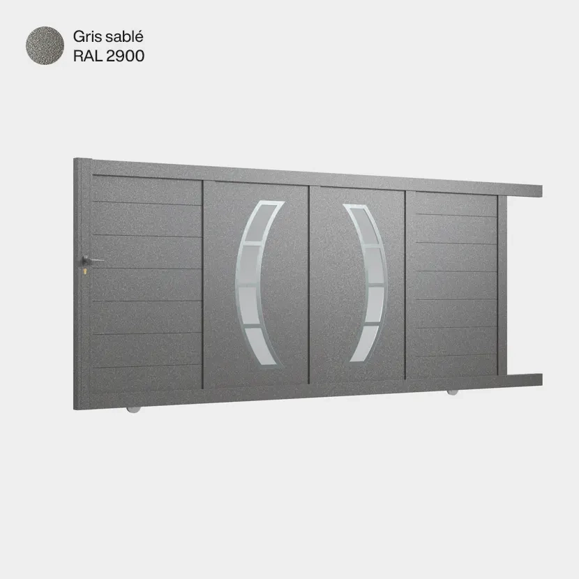 Portail : Portail aluminium coulissant DALLAS gris sable
