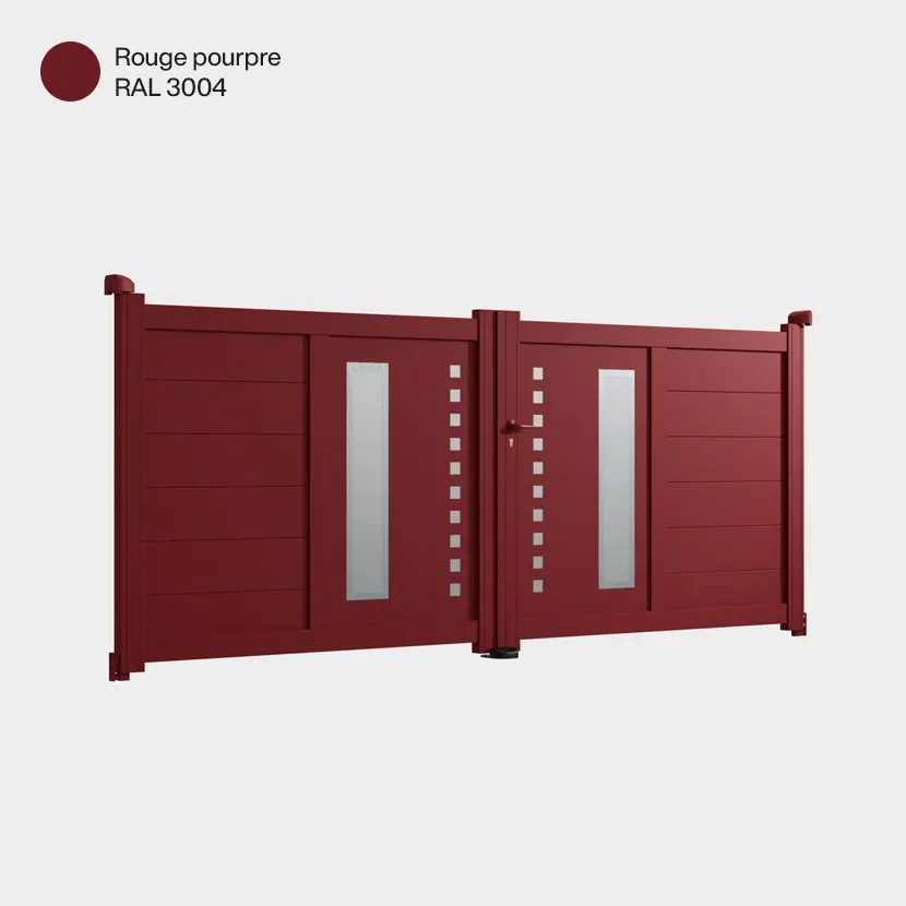 Portail aluminium: Portail double battant Deauville Rouge Pourpre RAL 3004