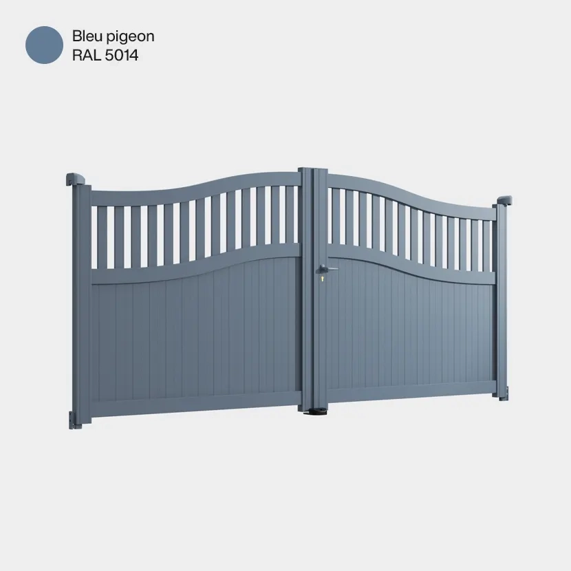 Portail aluminium: Portail double battant Floride Bleu pigeon RAL 5014