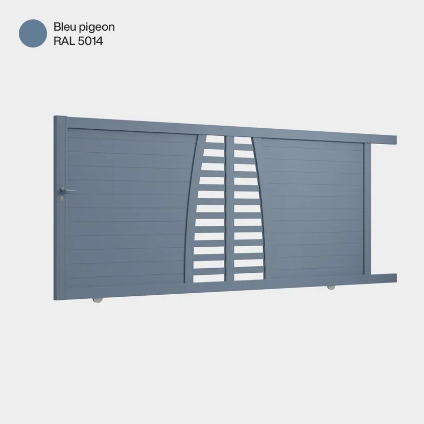 Portail aluminium: Portail coulissant Helsinki Bleu pigeon RAL 5014