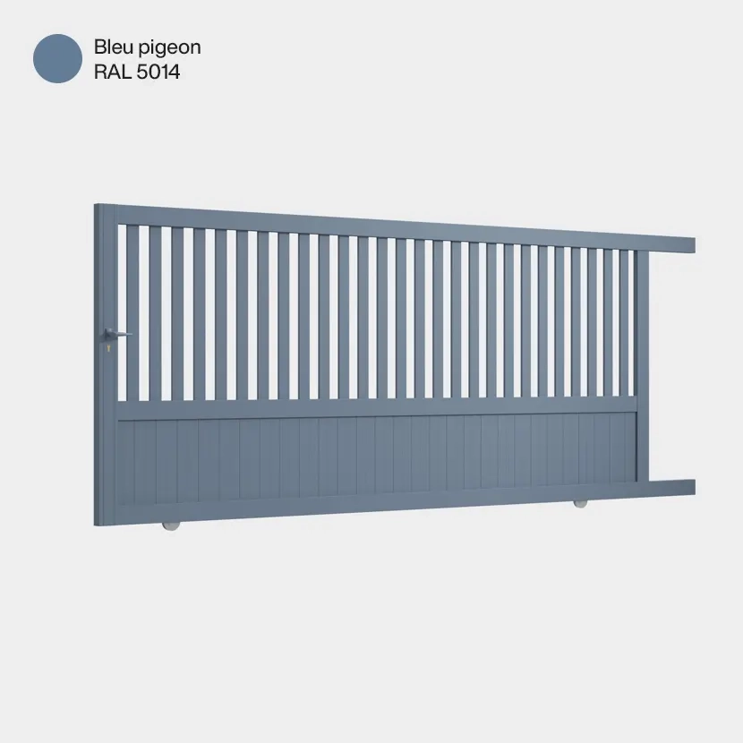 Portail aluminium: Portail coulissant Kansas Bleu pigeon RAL 5014
