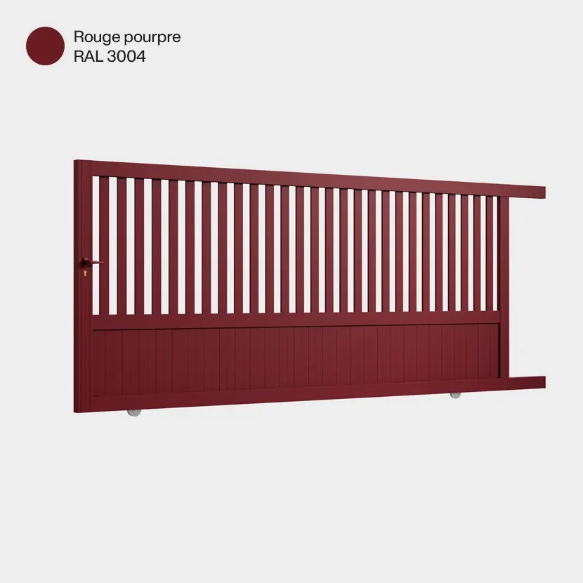Portail aluminium: Portail coulissant Kansas Rouge Pourpre RAL 3004