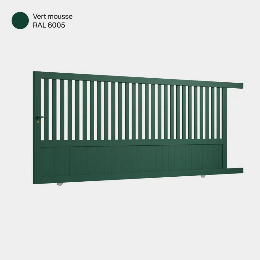 Portail aluminium: Portail coulissant Kansas Vert mousse RAL 6005