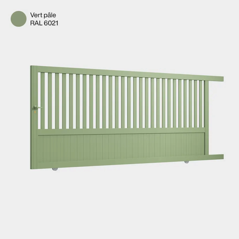 Portail aluminium: Portail coulissant Kansas Vert pale RAL 6021