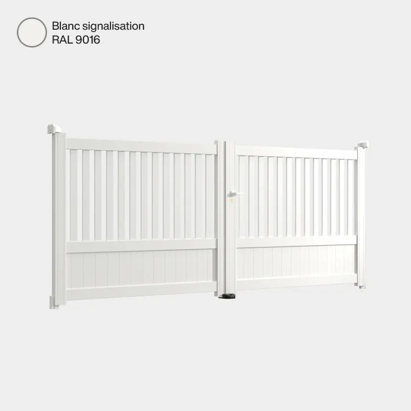 Portail aluminium: Portail double battant Kansas Blanc signalisation RAL 9016