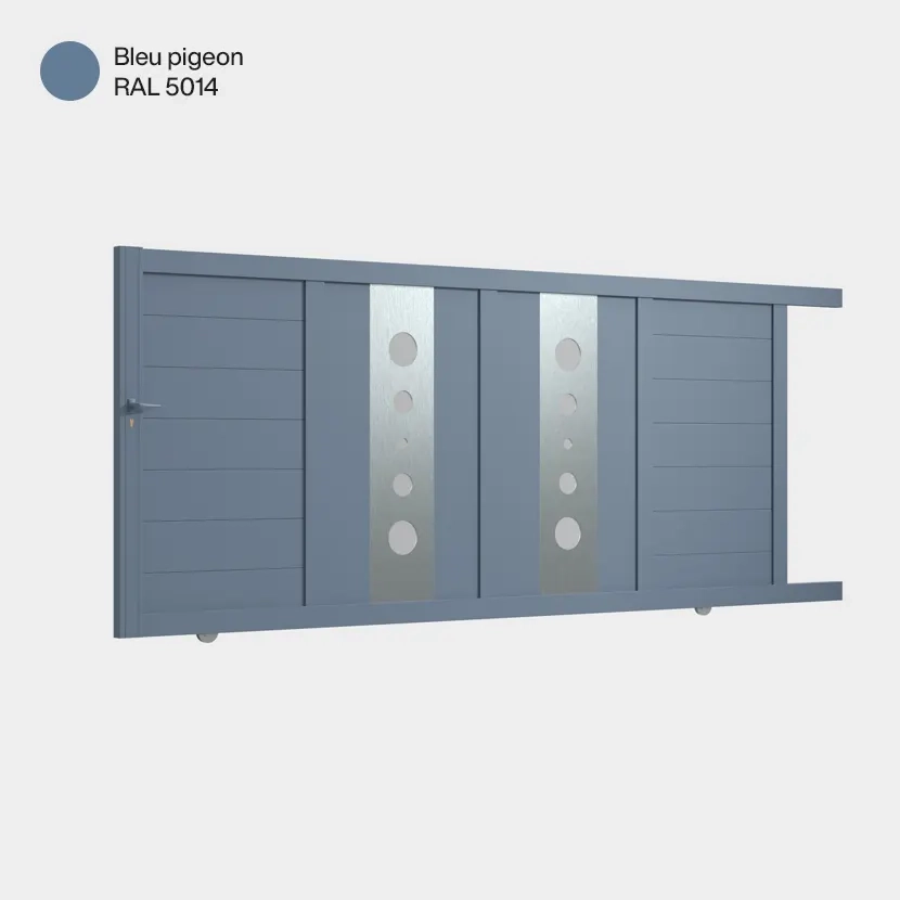 Portail aluminium: Portail coulissant Marseille Bleu pigeon RAL 5014