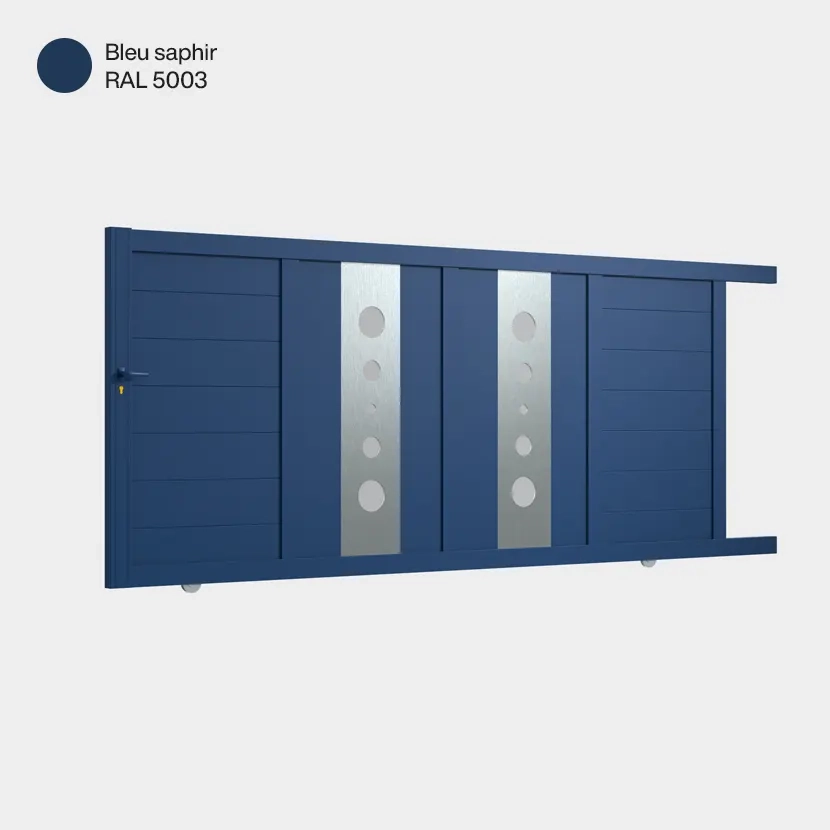 Portail aluminium: Portail coulissant Marseille Bleu saphir RAL 5003
