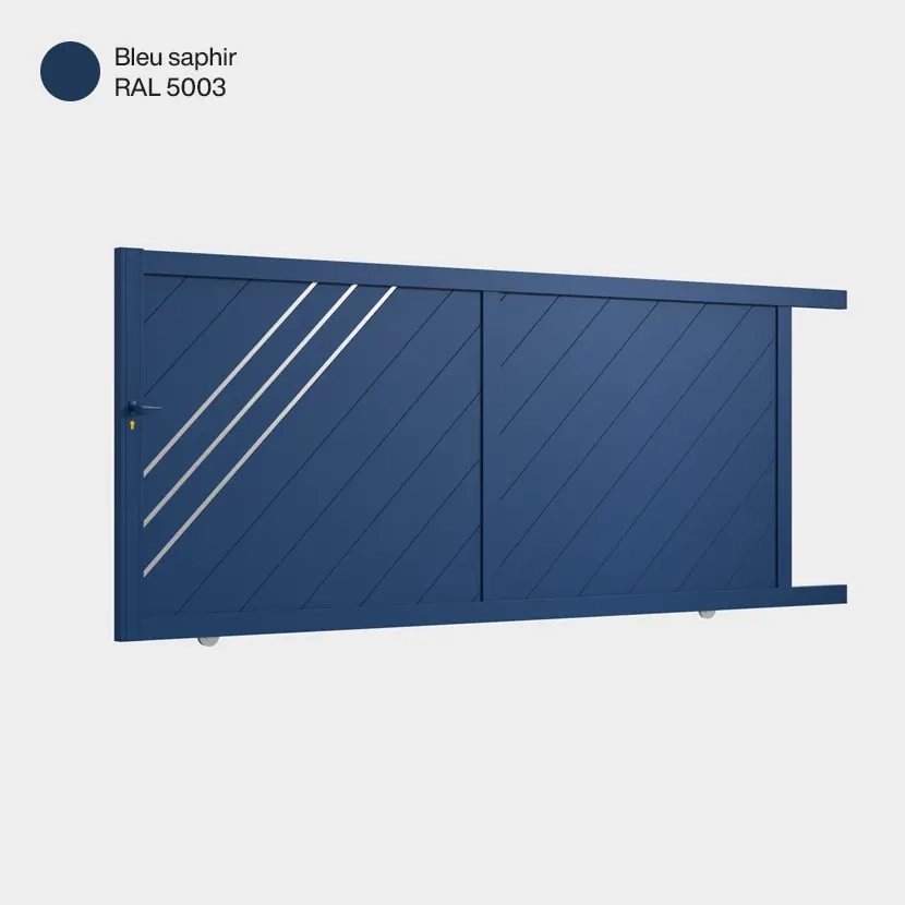 Portail aluminium: Portail coulissant Milan Bleu saphir RAL 5003