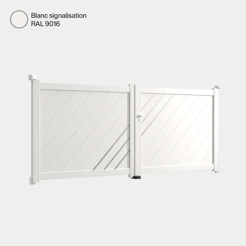 Portail aluminium: Portail double battant Milan Blanc signalisation RAL 9016