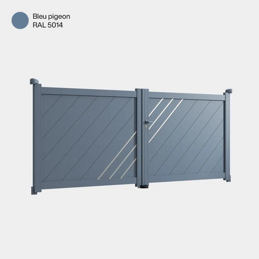 Portail aluminium: Portail double battant Milan Bleu pigeon RAL 5014