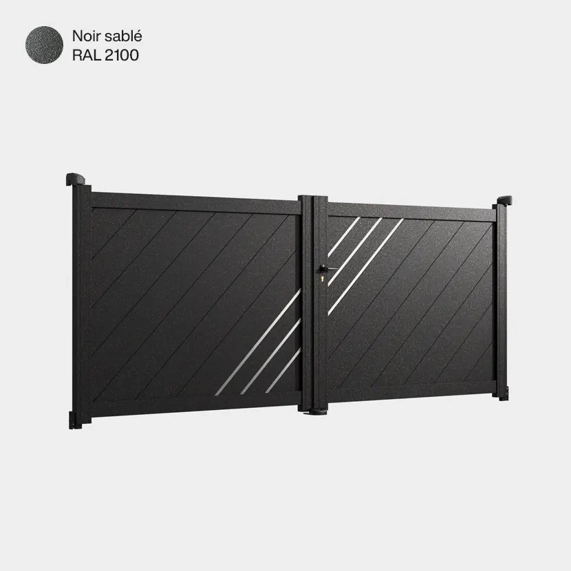 Portail aluminium: Portail double battant Milan Noir sable RAL 2100