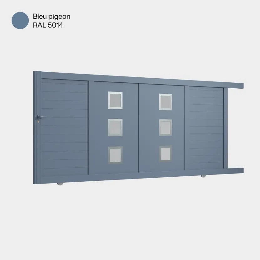 Portail aluminium: Portail coulissant Nassau Bleu pigeon RAL 5014