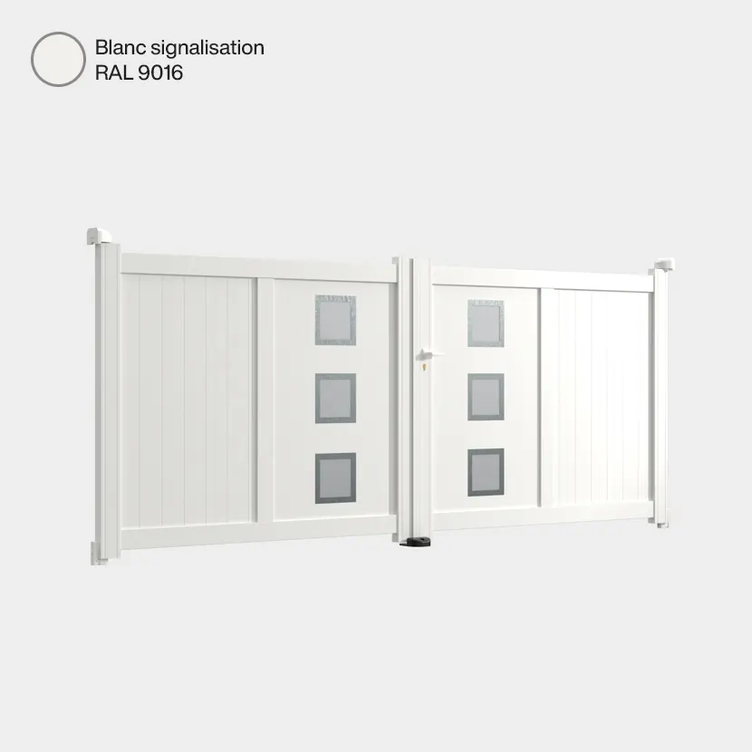 Portail aluminium: Portail double battant Nassau Blanc signalisation RAL 9016