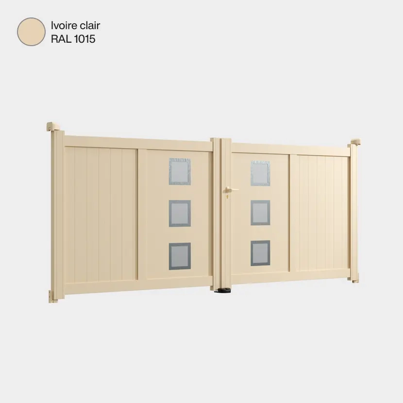 Portail aluminium: Portail double battant Nassau Ivoire clair RAL 1015