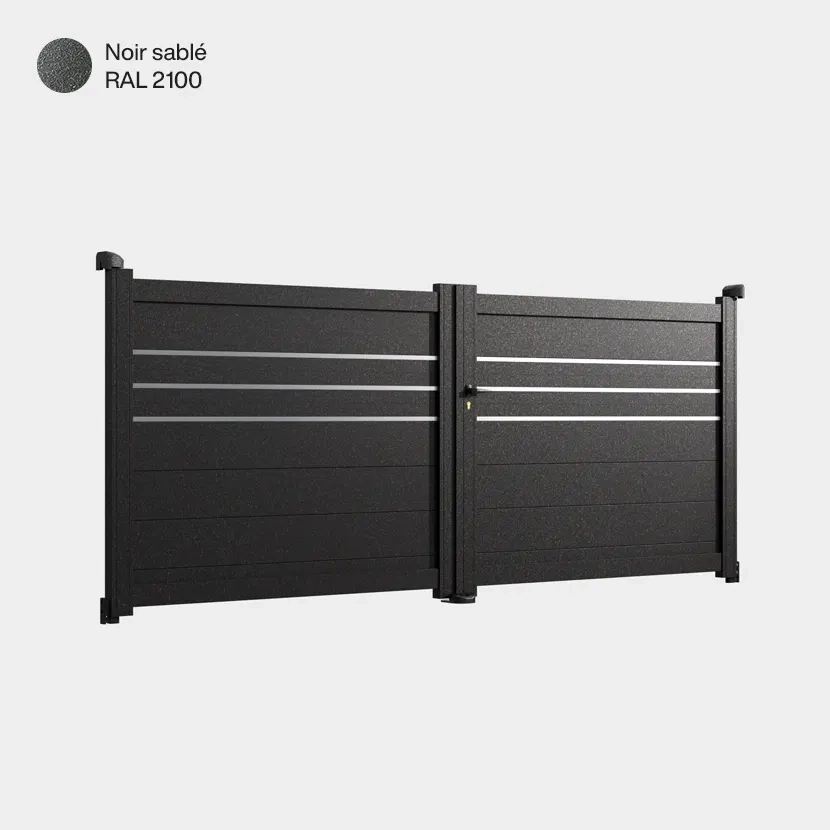 Portail aluminium: Portail double battant Oslo Noir sable RAL 2100