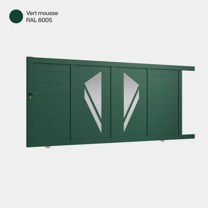 Portail aluminium: Portail coulissant Paris Vert mousse RAL 6005