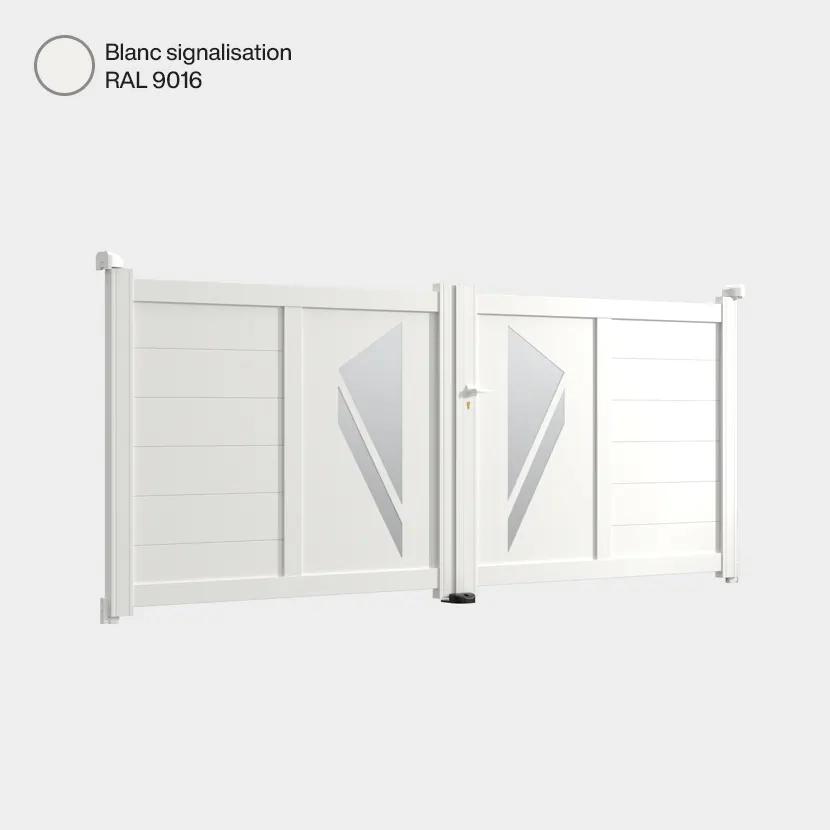 Portail aluminium: Portail double battant Paris Blanc signalisation RAL 9016