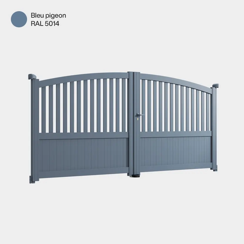 Portail aluminium: Portail double battant Philadelphia Bleu pigeon RAL 5014