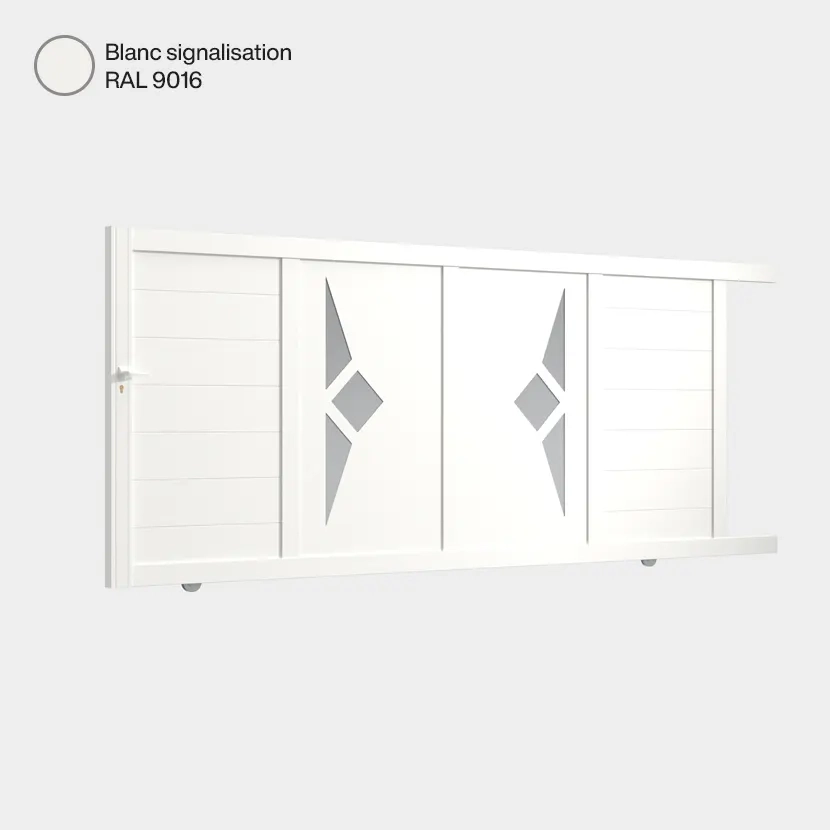Portail aluminium: Portail coulissant Sete Blanc signalisation RAL 9016