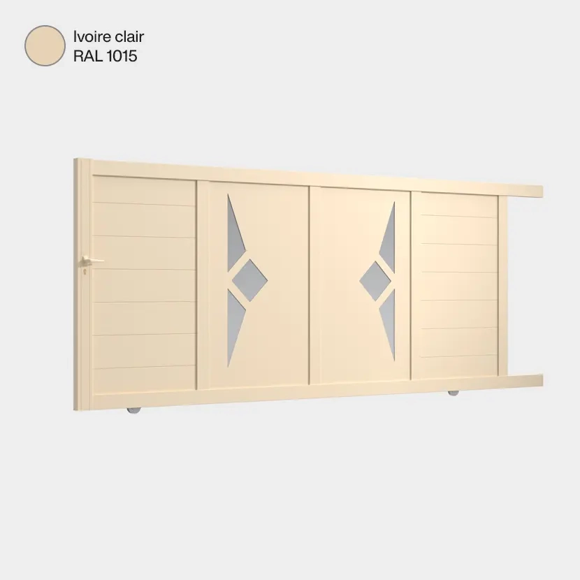 Portail aluminium: Portail coulissant Sete Ivoire clair RAL 1015