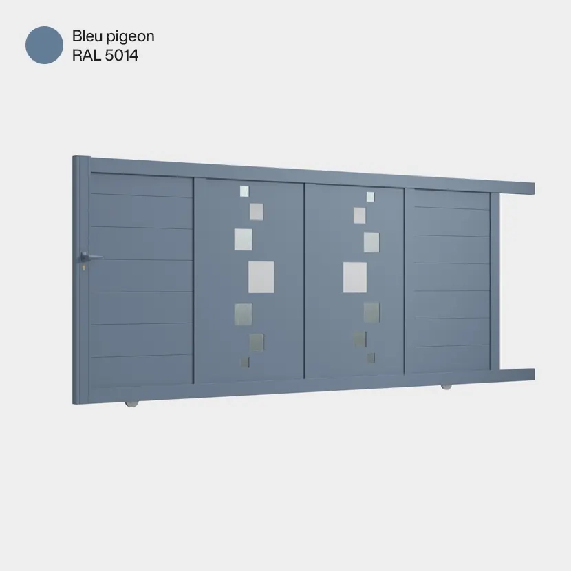 Portail aluminium: Portail coulissant Strasbourg Bleu pigeon RAL 5014