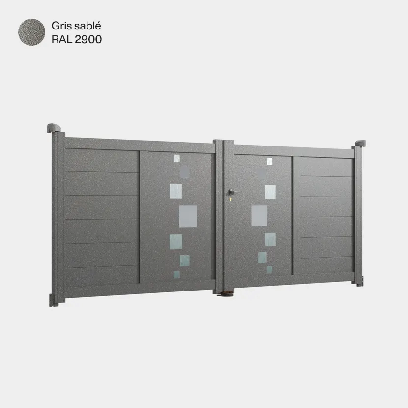 Portail aluminium: Portail double battant Strasbourg Gris sable RAL 2900