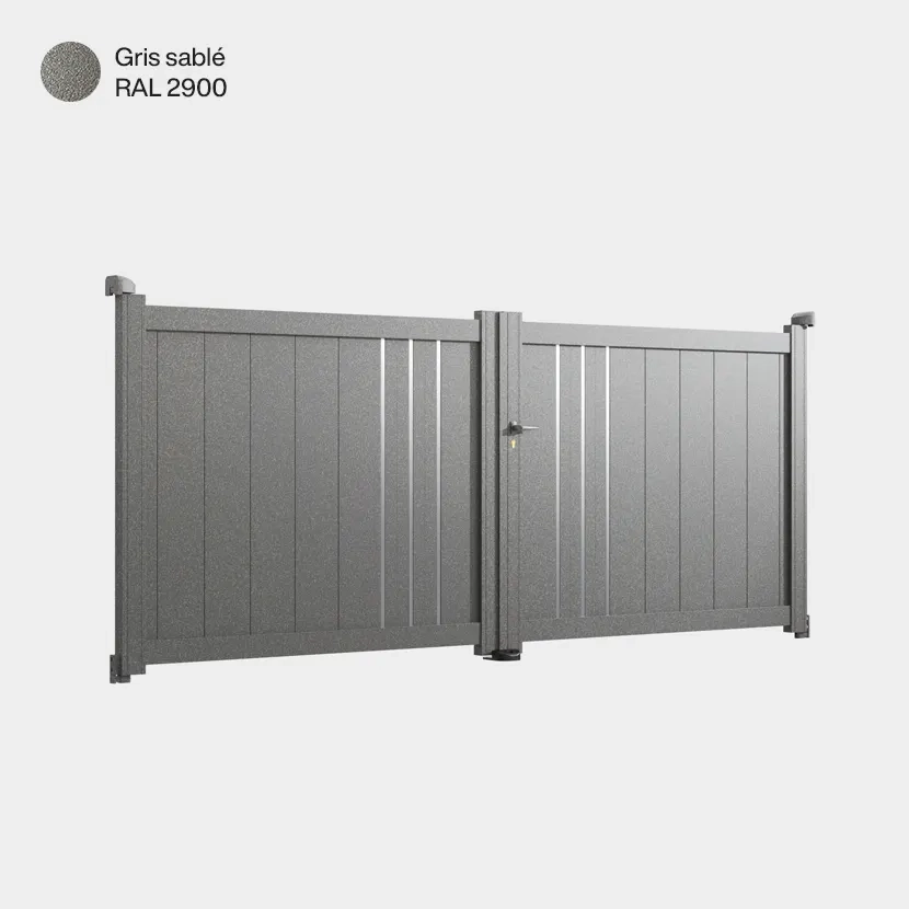 Portail aluminium: Portail double battant Venise Gris sable RAL 2900