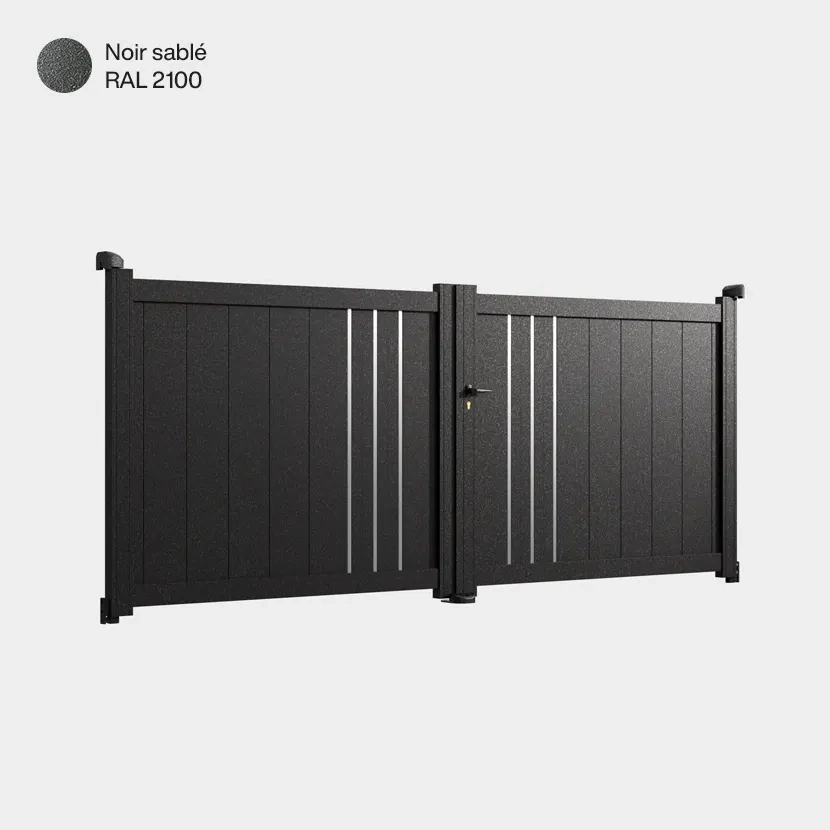 Portail aluminium: Portail double battant Venise Noir sable RAL 2100