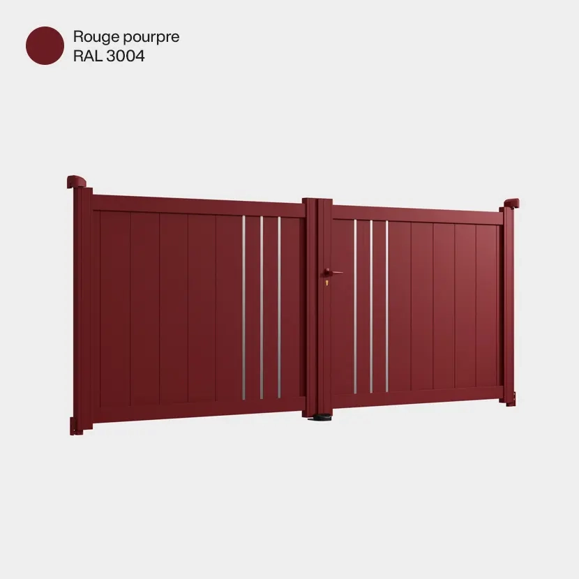 Portail aluminium: Portail double battant Venise Rouge Pourpre RAL 3004