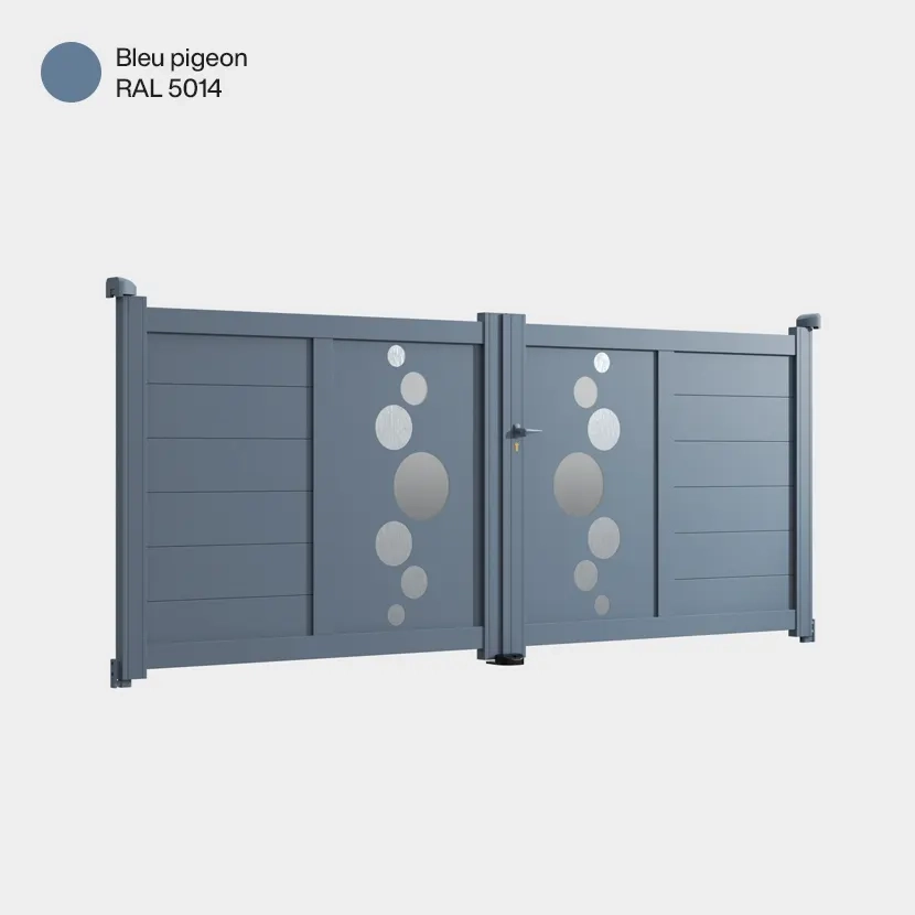 Portail aluminium: Portail double battant Vitoria Bleu pigeon RAL 5014