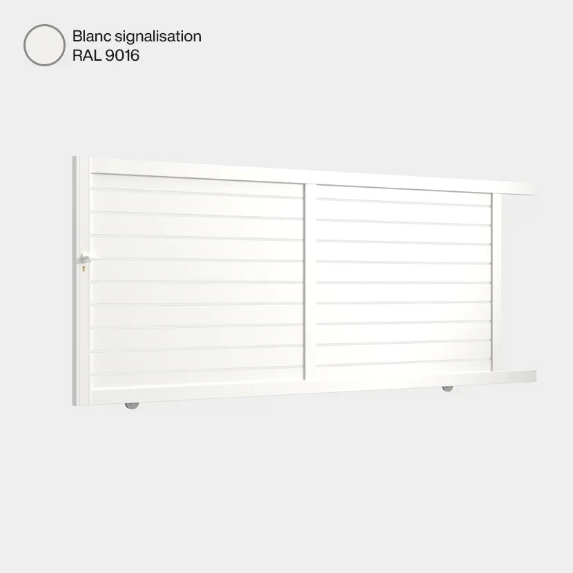 Portail aluminium: Portail coulissant Ymare Blanc signalisation RAL 9016