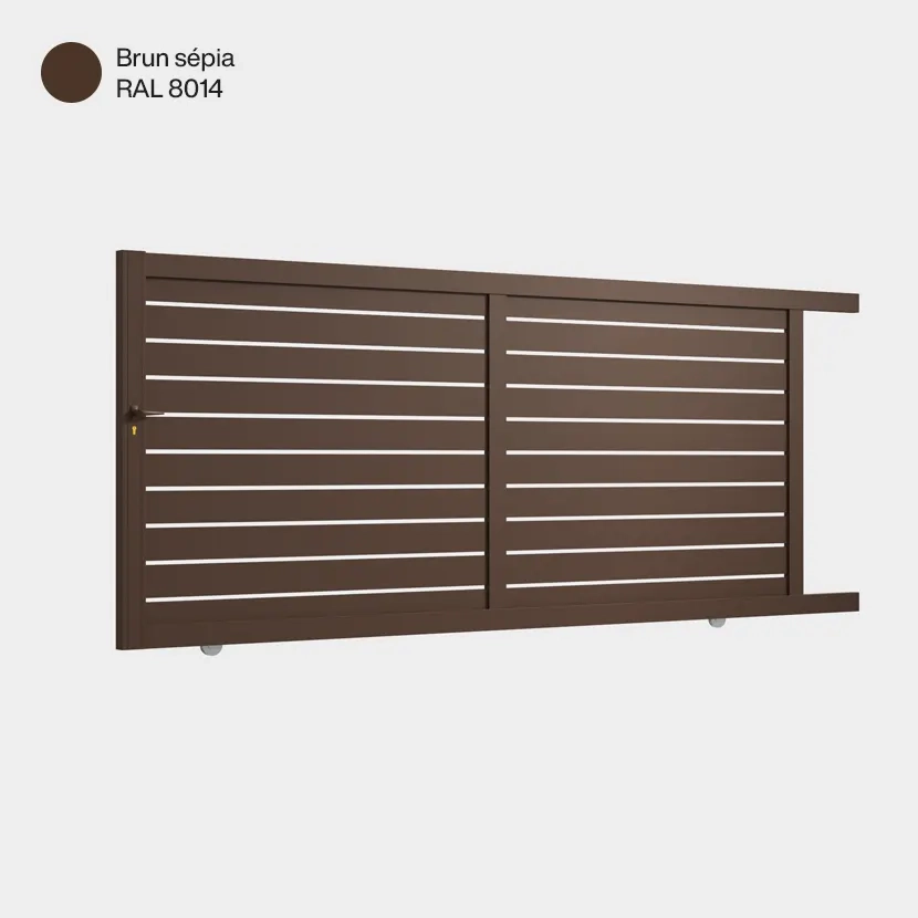 Portail aluminium: Portail coulissant Ymare Brun sepia RAL 8014