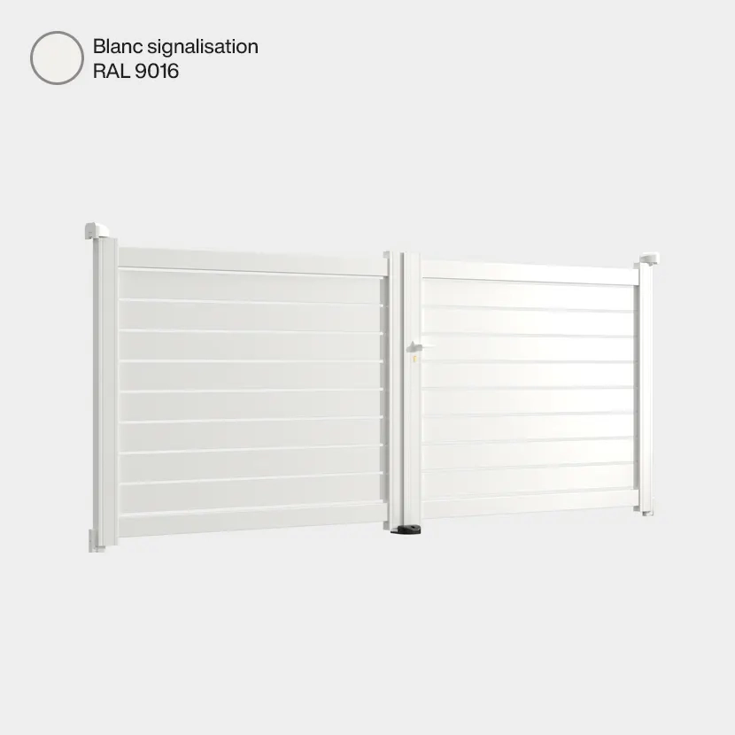 Portail aluminium: Portail double battant Ymare Blanc signalisation RAL 9016