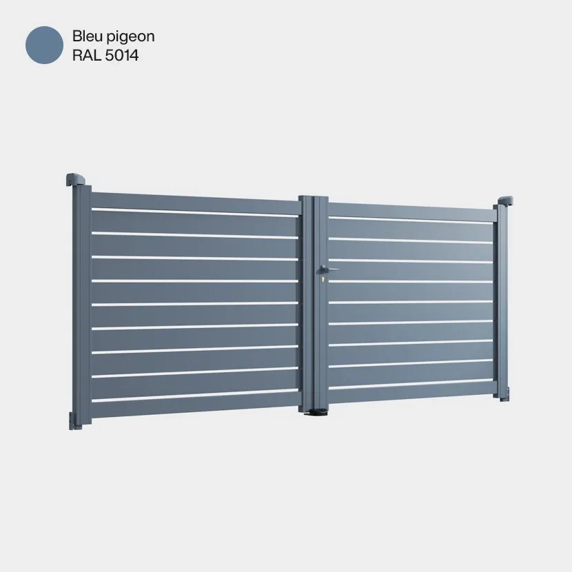 Portail aluminium: Portail double battant Ymare Bleu pigeon RAL 5014
