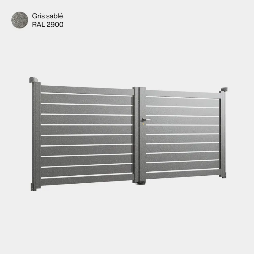 Portail aluminium: Portail double battant Ymare Gris sable RAL 2900
