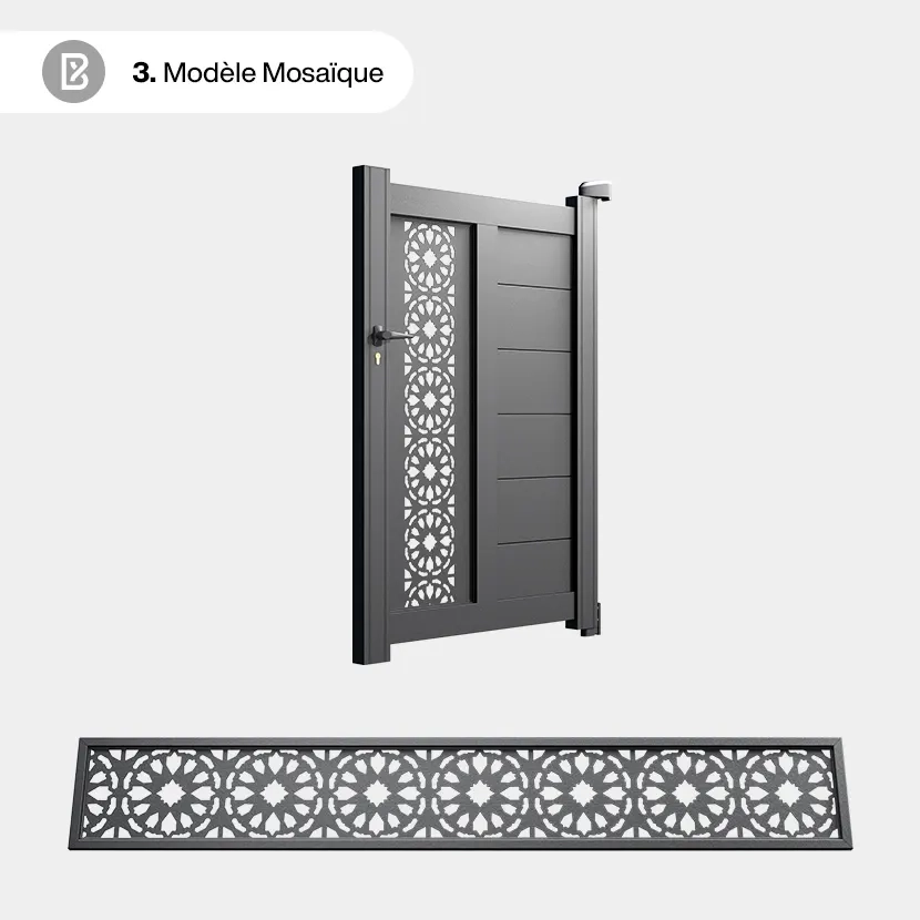 Portillon Alu Bordeaux - Découpe Laser Art Déco - Mosaique